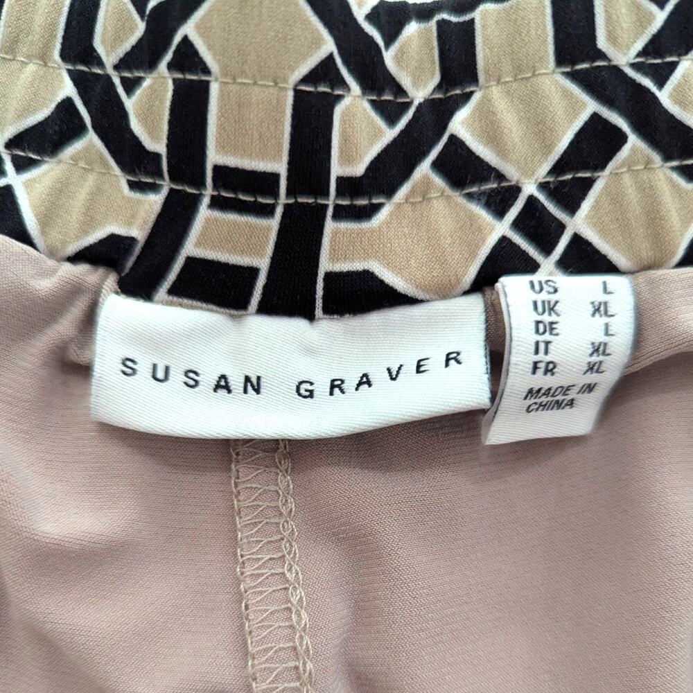 Susan Graver Liquid Knit Skort Sz Large Shorts under Skirt Beige Black Print - Picture 4 of 4